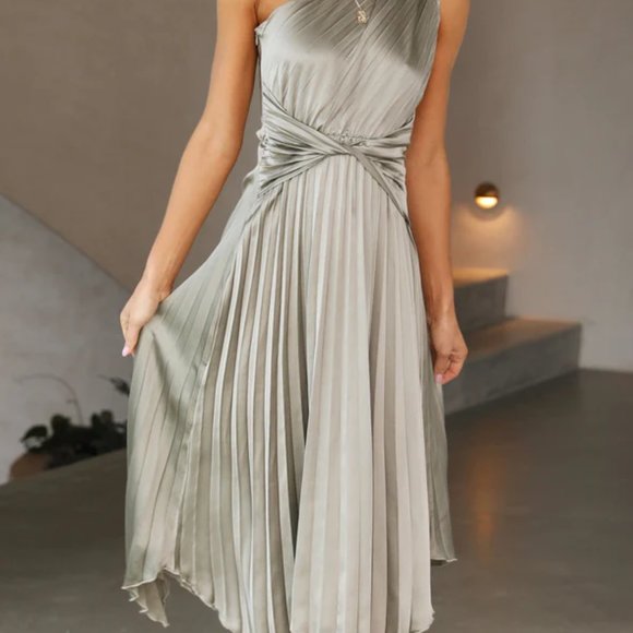 Billy J Cali One Shoulder Midi Dress, Olive, Small - Picture 1 of 7